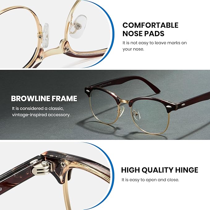 Cyxus Blue Light Glasses Men Women Browline Frame Computer Glasses Reduce Eye Strain UV Protection for Computer Screen （8356T01 Gold Frame）