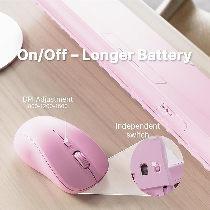 x UBOTIE Wireless Keyboard and Mouse Combo with 110 Round Keycaps, Power Switch, and Scissor-Switch Typing Feel – Ideal for Office Use(Pink)