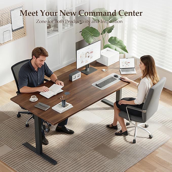 Klicelor 71 Inch Large Electric Standing Desk, Height Adjustable Office Desk, Sit Stand Up Computer Gaming Desk with Memory Preset, Three-Piece Desktop, Dark Walnut