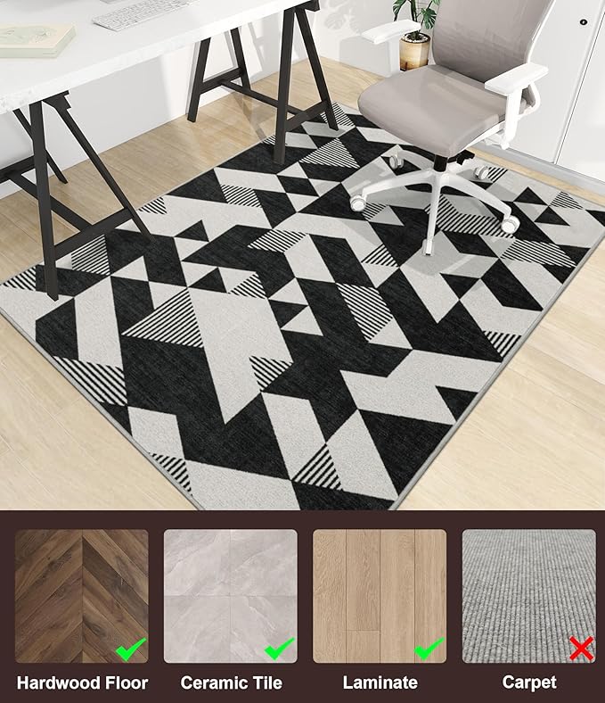 chakme Office Chair Mat for Hardwood Floor, 48"x36" Easy Glide Computer Desk Mat Protector for Rolling Chair Under Desk Rug Nonslip Backing, Machine Wash, (Geometry)