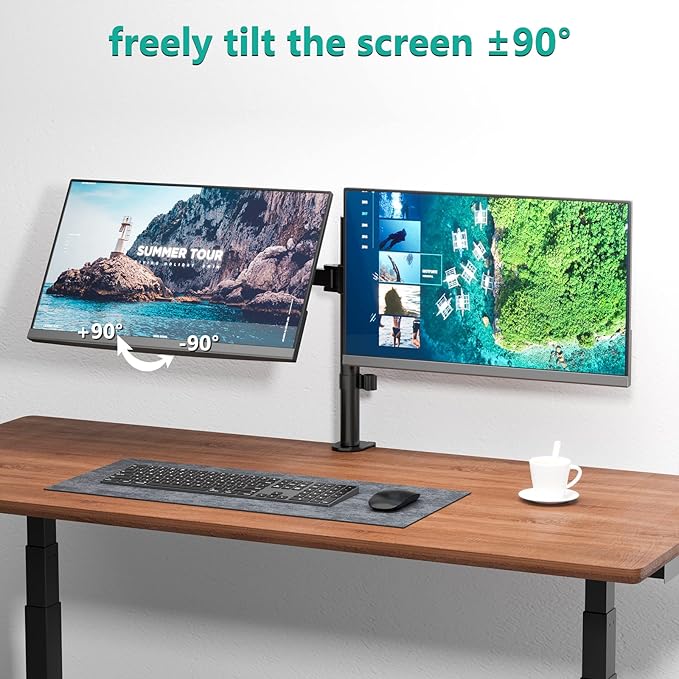 Dual Monitor Stand for 13-27'' Screens, Dual Monitor Arms for 2 Monitors up to 22 lbs, Adjustable Dual Monitors Desk Mount with C-Clamp and Grommet, VESA 75/100mm, Black