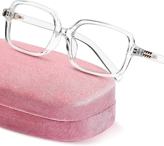 livho Blue Light Glasses for Women – Y2K Aesthetic Frame with Blush Pink Case, 90s Vibe for Screen Time Blue Light Blocking