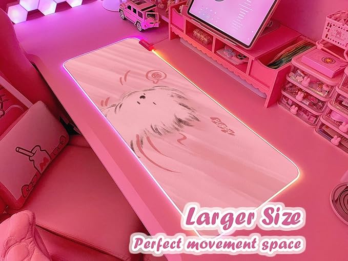 JMIYAV Pink RGB Gaming Mouse Pad 31.5x12 Inch PC XL Large Extended Glowing Led Light Up Desk Pad Non-Slip Rubber Base Computer Cute Mousepad Mat Desk Accessories Gaming Setup 60-0767