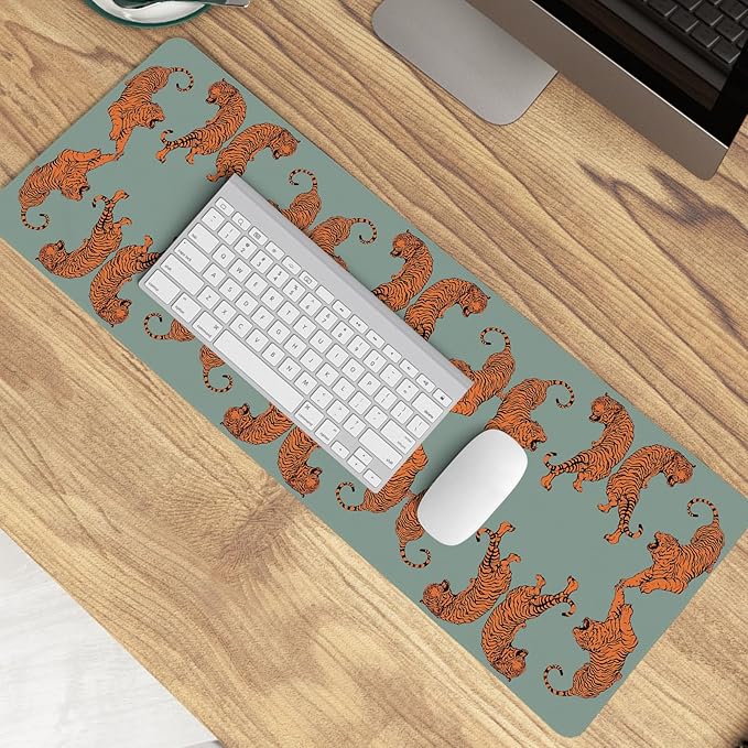 Sage Green Tiger Decor Mouse Pad,Cheetah Desk Mat,XL Large Leopard Mouse Pad,Preppy Desk Mat for Dorm Home Office Decor,31.5x11.8 Inch