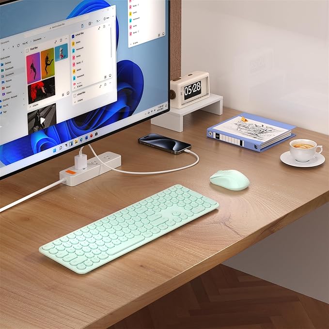 Wireless Keyboard and Mouse Set – MPTOG Full-Sized 110Pcs Slim Round Key Design, Quiet Typing, Adjustable DPI Ergonomic Mouse, Wireless Combo for PC, Mac, Laptop, Tablets(Mint Green)