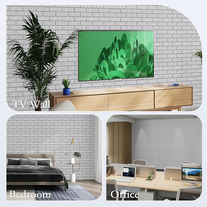 12Pack Acoustic Wall Panels, Self-Adhesive 3D Brick Pattern Sound Proof Panels for Walls, High Density Decorative Acoustic Foam Sound Proofing for Recording Studios, Offices, Home, 12"×12"×0.4", Grey