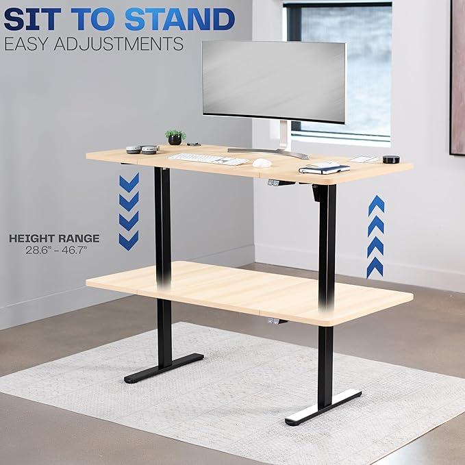 VIVO Electric 60 x 30 inch Stand Up Desk, Height Adjustable, Light Wood Top Black Frame, Home and Office Furniture Sets, DESK-KIT-0B6C