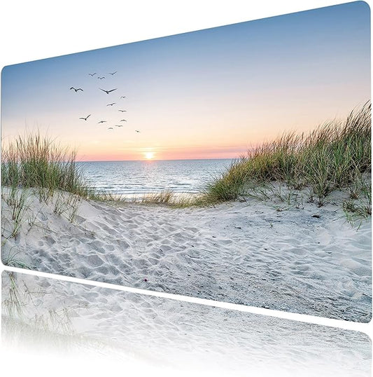 EOBTAIN Large Beach Mouse Pad Coastal Sunset Desk Mat for Keyboard and Mouses Nature Landscape Ocean Sea Desktop Accessories for Office Smooth Non Slip Rubber Gaming Mousepads,31.5x15.7 Inch