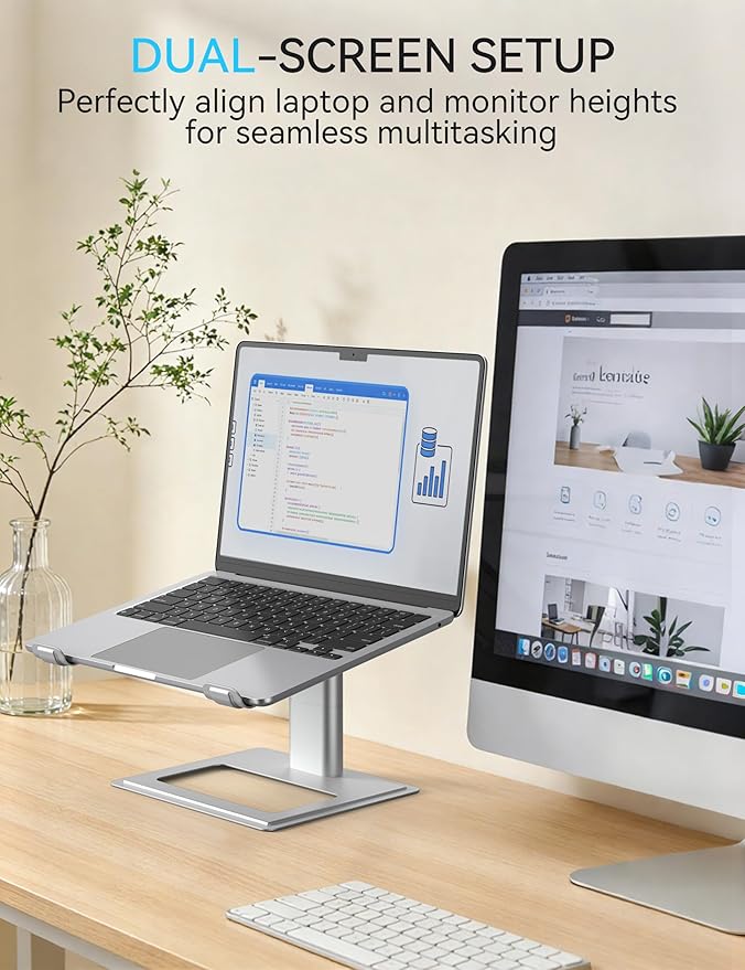 SOUNDANCE Adjustable Laptop Stand for Desk, Computer Stand, Ergonomic Laptop Riser Holder Compatible with 10 to 17.3 Inches Notebook PC Computer, Aluminum Silver