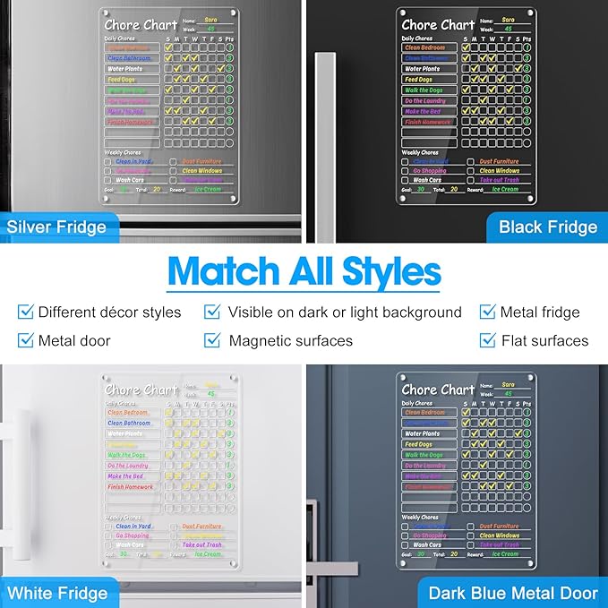 Acrylic Chore Chart Clear Dry Erase Checklist Chore Boars for Family Chores Checklist Reward Chart Responsibility Chart, 12x9'', 1 Pack
