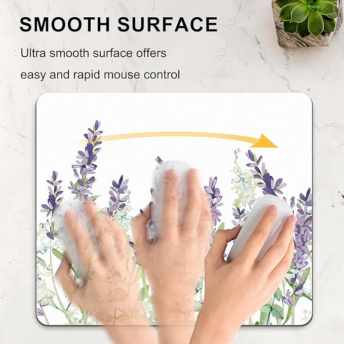 Floral Flower Mouse Pad Purple White Green Plant Leaf Women Mousepad Nature Aesthetic Pretty Desk Computer Gaming Office Cute Non-Slip Wireless Mat Washable Decor Accessories Pattern Laptop Travel
