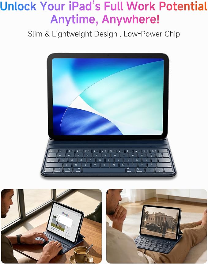 HOU Slim Bluetooth Keyboard Case for iPad Air 11 inch M4/M3/M2(2026/2025/2024), Air 5th/4th, Pro 11 (1st-4th Gen), Smart Folio, Magnetic Stand (2 Angles), Magnetic Charging, Synthetic Leather, Blue