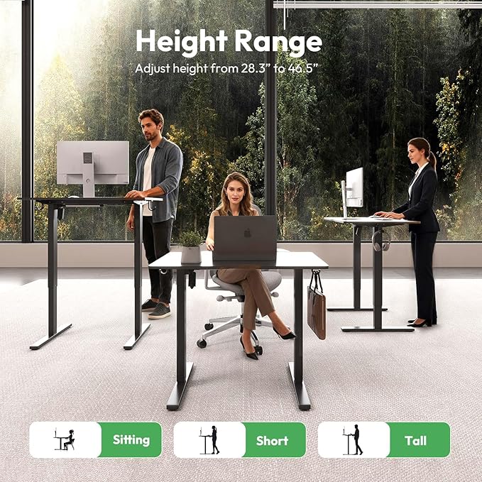 Electric Standing Desk,35x24 Inches Adjustable Height Stand up Desk, Sit Stand Home Office Desk with Splice Board, 3 Preset Heights,Equipped with Hooks,Ergonomic Computer Desk Workstation，Black