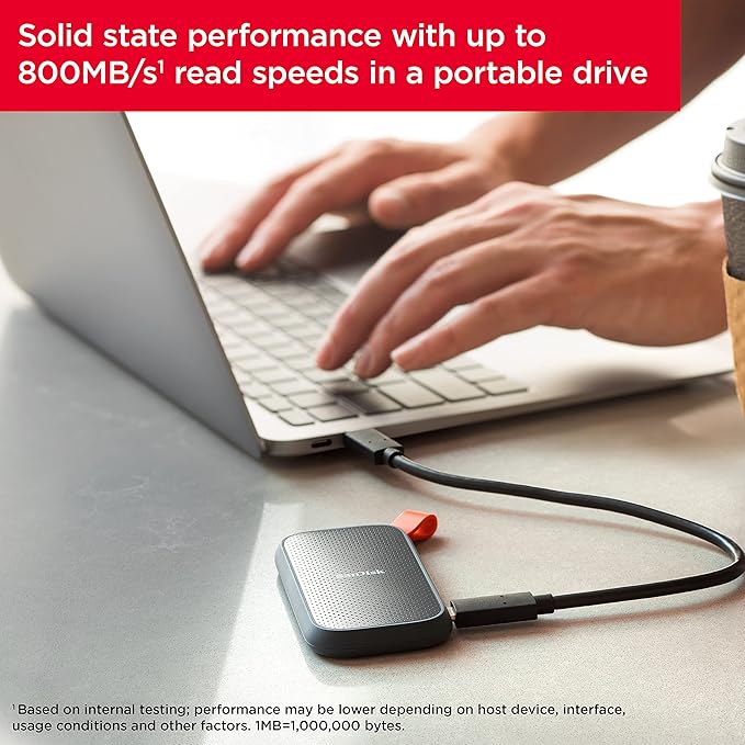 SanDisk 1TB Portable SSD - Up to 800MB/s, USB-C, USB 3.2 Gen 2, Updated Firmware - External Solid State Drive - SDSSDE30-1T00-G26