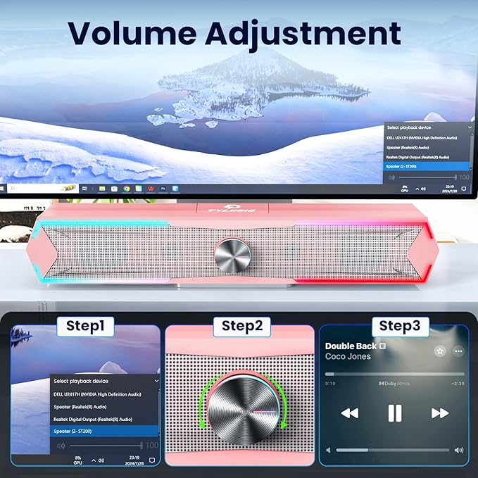 Computer Speakers for Pc Desktop with Clear Sound, Flowing LED PC Speaker for Computer Desktop Laptop Monitor, Bluetooth & USB Input - Pink