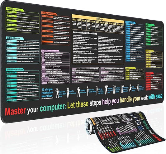 Excel Cheat Sheet Desk pad—Contains 9 Major Excel Function modules|Large XXL Size（35.45 * 15.75 inch）|Desk mat for Keyboard and Mouse|Work、Study、Gaming Mouse pad|Waterproof、Anti-Slip Large Mouse