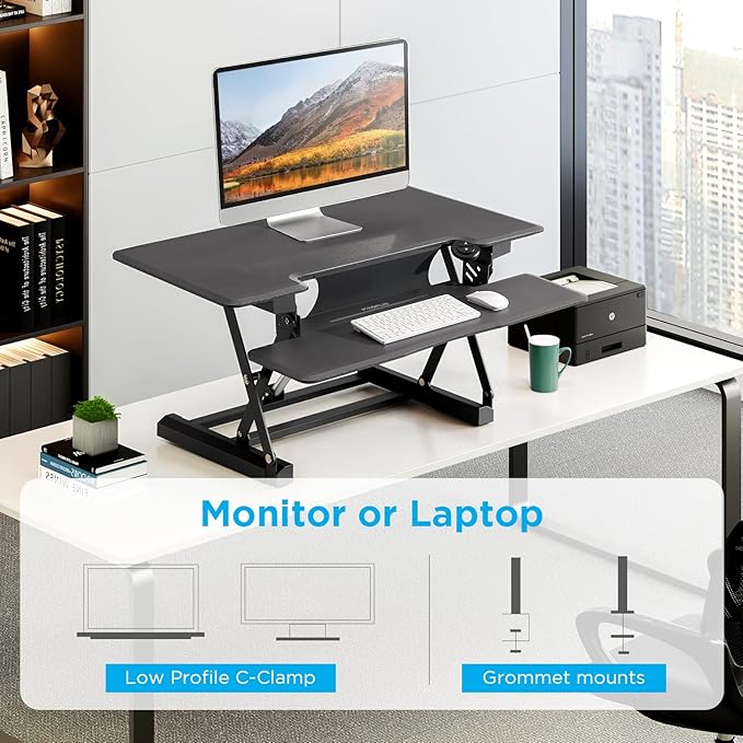 29" Electric Standing Desk Converter, Dyropcurv Series Height Adjustable Computer Desk Ergonomic Home Office Desk for Adults, Sit to Stand Desk with Quiet Motor, Dark Gray