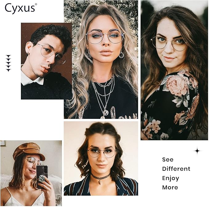 Cyxus Blue Light Glasses for Men and Women, Round Metal Frame Computer Eyeglasses for Office, Gaming, Reading 8090
