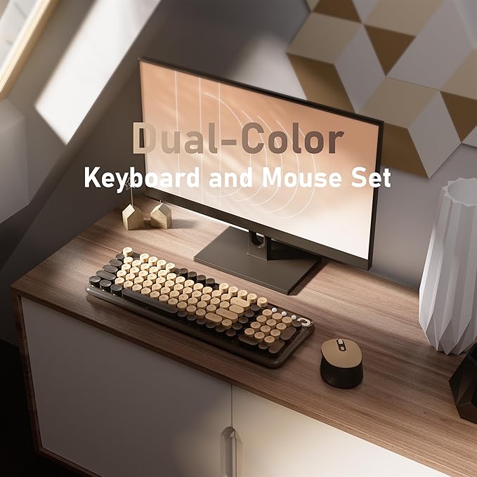 Wireless Keyboard and Mouse Combo, Full-Size 2.4G Set with Number Pad, Long Battery Life, Plug Play for Office and Student Use (Coffee)