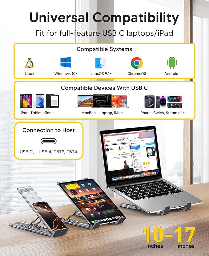 USB C Laptop Docking Station Stand, Dual Monitor 4K@60Hz, 9 in 1 USB C Hub with 2 HDMI, 2 USB 3.0, PD 100W, Universal Dock Station for MacBook Pro/Air/Dell/HP/Surface/Lenovo