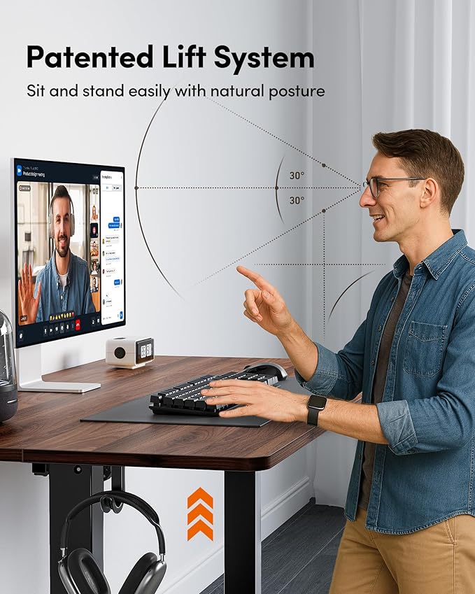 FEZIBO Standing Desk, 63×28 Inches Electric Height Adjustable, Sit Stand Up, Computer Office Desk with Splice Board, Black Frame/Black Walnut TOP