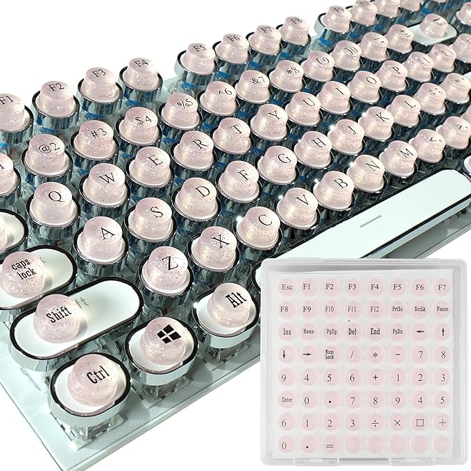 Full Keyboard Keys Riser for Long Nails Typing and Gaming, 128 Pcs Self-Adhesive Symbolic and Alphanumeric Silicone Keys for Keyboards and Laptop (Pink-Cylinder)