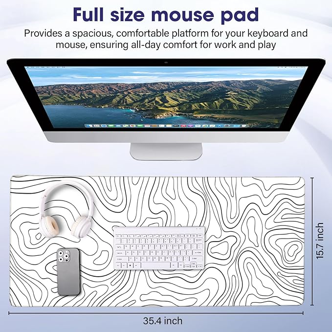 Waterproof Large Gaming Mouse Pad – 35.4" x 15.7" Full Desk Mat, Non-Slip Rubber Base, Stitched Edges, Durable Surface for Esports, Office, Home