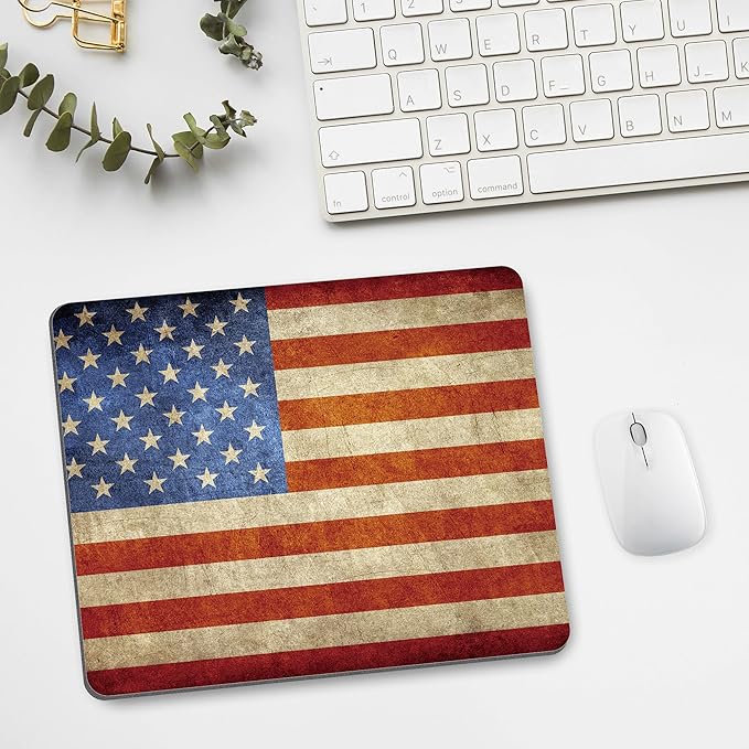 American Flag Mouse Pad Patriotic Rustic USA National Rectangular Cute Laptop Table Mousepad Desk Computer PC Medium Gaming Office Non Slip Fashion Wireless Mat Washable Travel Decor Accessory