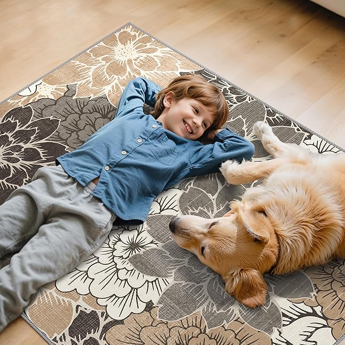 36"x48" Office Chair Mat for Hardwood Tile Floor, Under Desk Carpet Protector for Rolling Computer Chair Mat, Machine Washable Area Rug, Anti-Slip 1/5" Thick Low Pile Thin Vinyl Floor Mat, Grey Beige