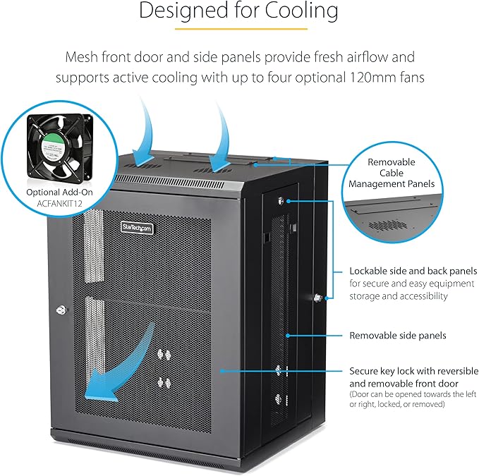 StarTech 4-Post 15U Wall Mount Network Cabinet w/ 1U Shelf, 19" Wall-Mounted Server Rack Kit for IT / Data Computer Equipment, Ships Fully Assembled
