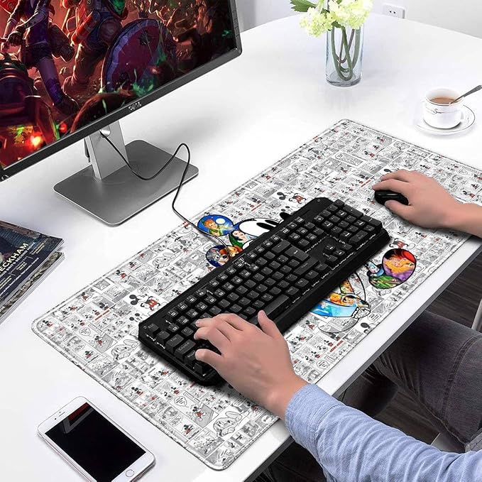 Mouse Pad Cute Character Design Stitched Edge Mousepad Non-Slip Rubber Desk Pad Funny Table Mat for Gaming and Gift(13.8 x 31.5 Inch)
