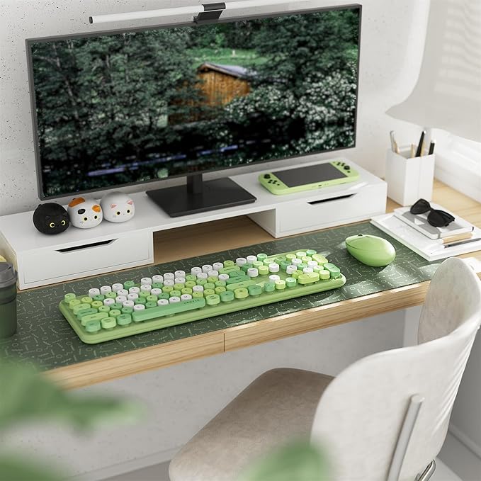 x UBOTIE Colorful Wireless Keyboard and Mouse Combo, Full-Sized Office Keyboard with Typewriter Flexible Keys, 2.4GHz Dropout-Free Connection, Optical Mouse for PC Laptop(Green Colorful)
