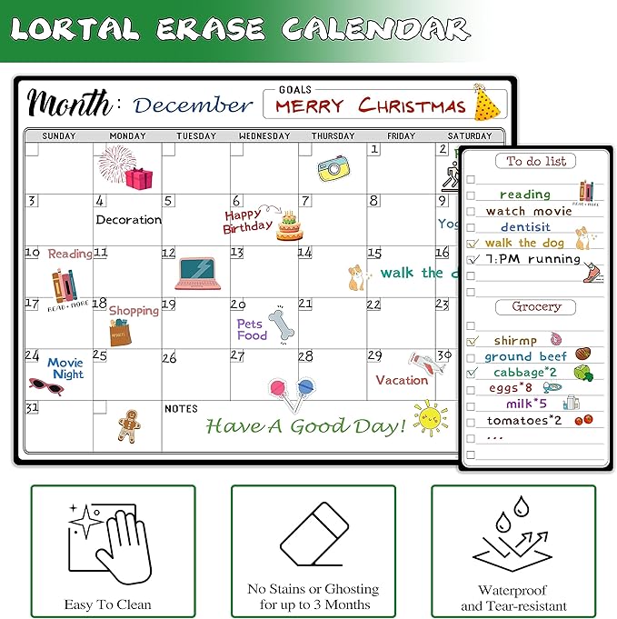 Magnetic Dry Erase Refrigerator Calendar with Markers - 15" x 11" Monthly Fridge Calendar and Today List, Fridge Whiteboard with Back Magnet