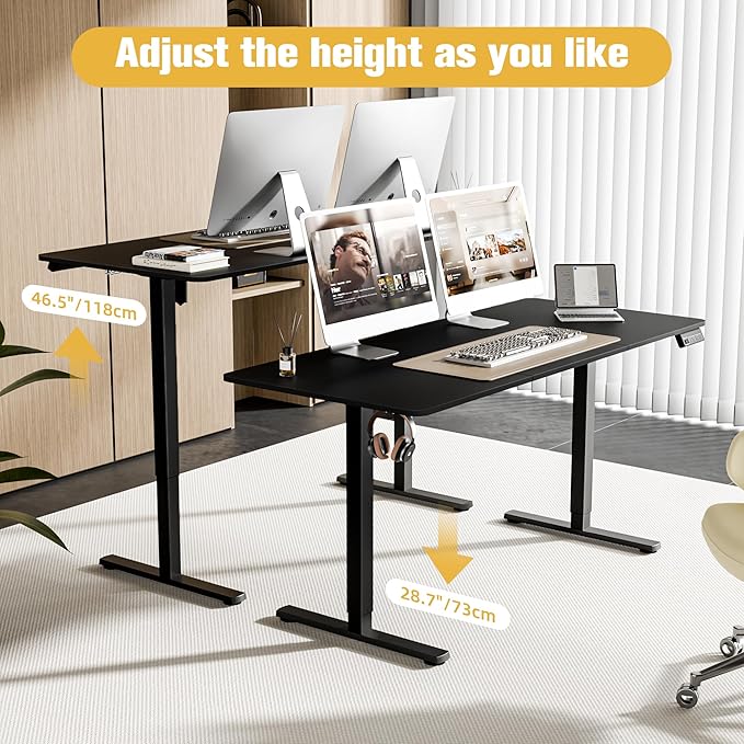 ERGOMAKER 63" Electric Standing Desk, Adjustable Height, Sit Stand Up Desk for Home Office & Computer Workstations, Memory Controller, Black