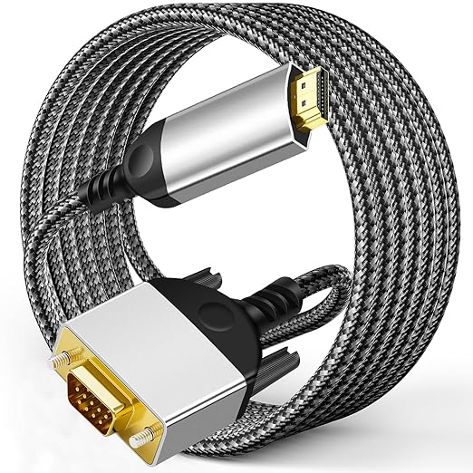 HDMI to VGA Adapter Cable 5ft Uni-Directional Only,Gold-Plated 1080p@60Hz HDMI Male to VGA Male Braided Cord for PC,Laptop,Monitor,HDTV