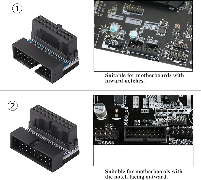 2 Pack 90 Degree 20pin USB 3.0 Adapter Up Right Angle 3.0 USB 20 Pin Male to Female Extension Power Adapter Board for Motherboard Mainboard.20(20Pin-Up/Black)