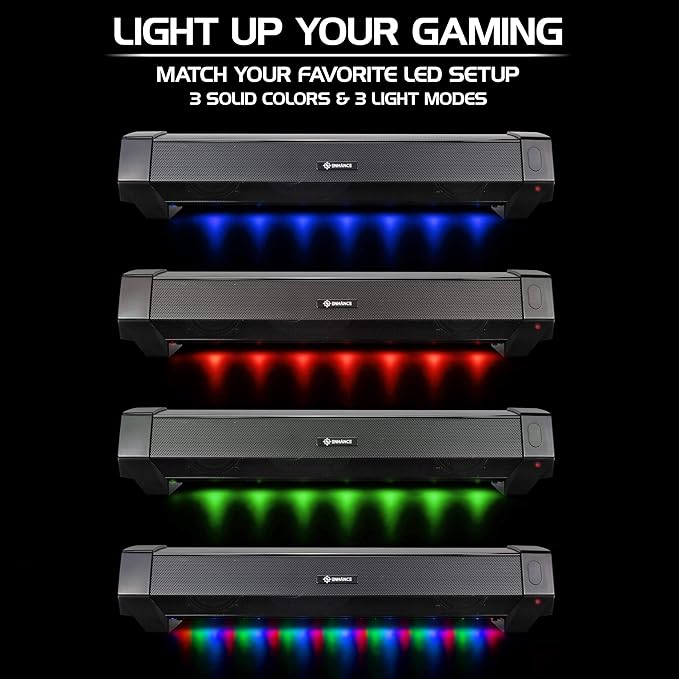 ENHANCE Gaming Attack Sound Bar PC Speaker - Under Monitor Soundbar Computer Speaker with Loud 40W Hi-Fi Audio, 3 LED Color Modes, and Dual Inputs for PC, Laptop, or Phone AUX