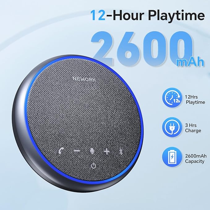 Conference Speakerphone – 3 AI Noise Reduction Mics, 360° Clear Voice, 12H Battery, Bluetooth & USB-C, Perfect for Home & Office Meetings