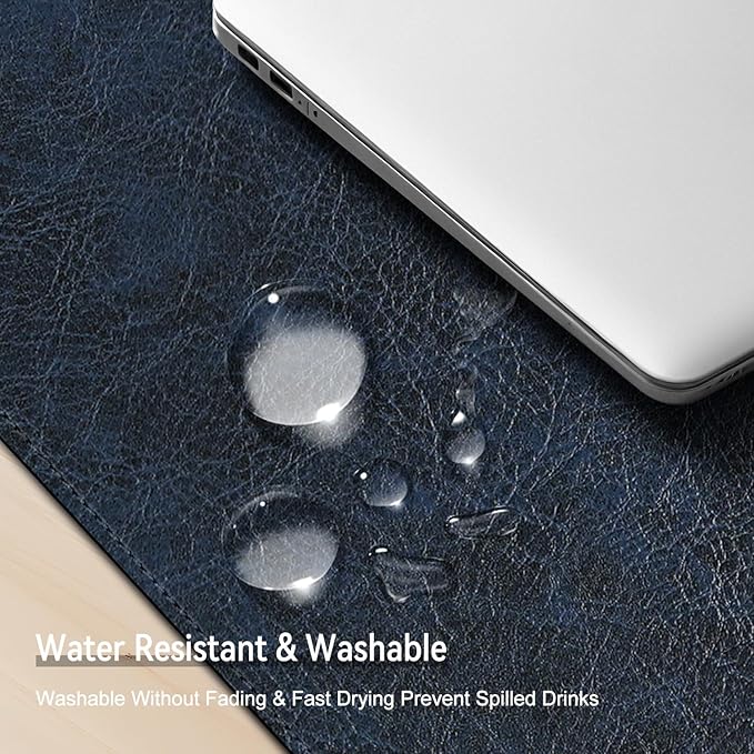 Imitation Crazy Horse Leather Desk Mat - Waterproof Desk Pad - Ideal for Large Mouse Pad and Desk Mats on Top of Desks (Dark Blue+Yellow, 25"*13")