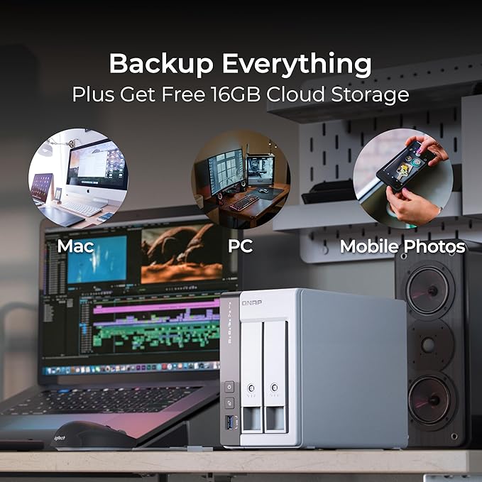 QNAP TS-216G-24ST-US 2-Bay 2.5GbE Desktop NAS, Equipped with ARM Cortex-A55 Quad-Core CPU, with 4TB Storage Capacity, Preconfigured RAID1 Seagate Iron Wolf HDD Bundle