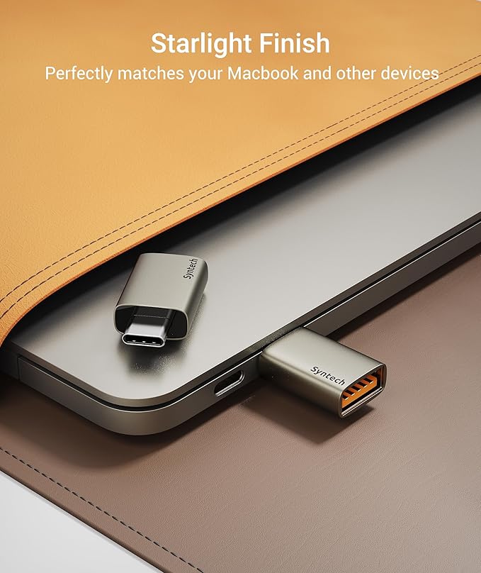 Syntech USB C to USB Adapter, 10Gbps USB3.2 Gen 2 Fit Side by Side, Type C Male to A 3.2 Female Adapter Compatible with iPhone 17e 17 Pro Max/iPad/iMac/MacBook Pro & Thunderbolt 4/3 Devices, Starlight