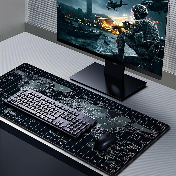 JIALONG Large Gaming Mouse Pad Extended Desk Mat XXL Mousepad with Non-Slip Keyboard Pad for Office Laptop, Computer and PC - 35.4 x 15.7 inches World Map