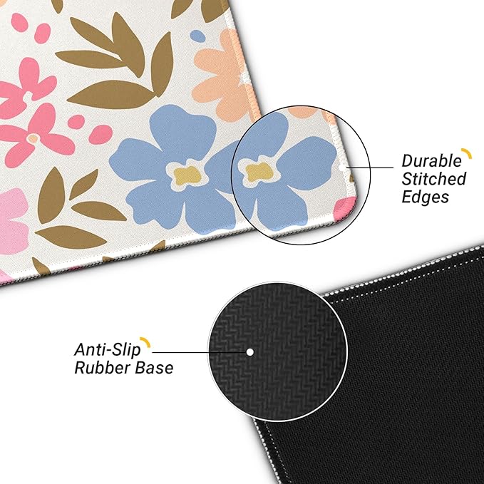 Gaming Mouse Pad with Non-Slip Base, Cute Mouse Mat with Stitched Edges for Keyboard and Mouse, Large Anime Mousepad for Computer, 31.5 x 11.8 inches (Pink Flower)