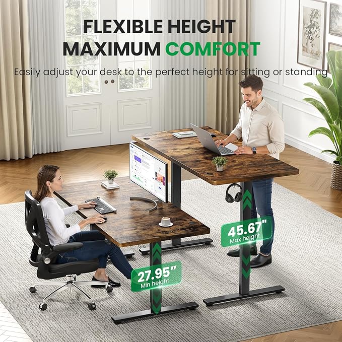 Electric Standing Desk Adjustable - 71x30 Inch Sit Stand Desk with 1 Inch Thick Tabletop, Double Beam Frame, 3 Memory Height Adjustment, Cable Management for Home Office
