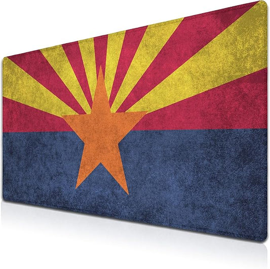 Gaming Desk Mat - Yellow Modern Mouse Pad, Extra Large Non-Slip Rubber Base, 35.4" X 15.7" for Work, Game, Office, Home - Arizona State Flag