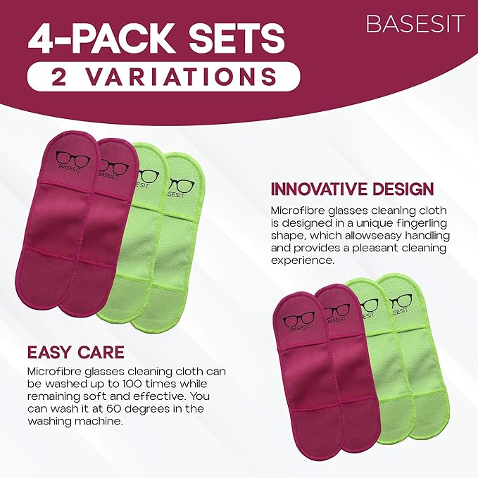 Eyeglass Cleaning Cloth, 4 Pack, Eyeglass Cleaning Wipes, Lens Wipes for Eyeglasses, Eye Glasses Cleaner Wipes, Eye Glass Clean Cloths, Eye Glasses Cleaner Cloth (Rose/Green)