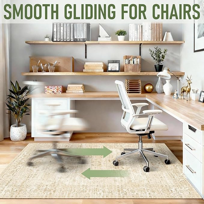 Office Chair Mat for Hardwood Floor, 48"x60" Desk Chair Mat for Home Office, Anti-Slip Under Desk Mat Rug for Rolling Chair,Floor Protector Washable Rug for Gaming Chairs-Beige