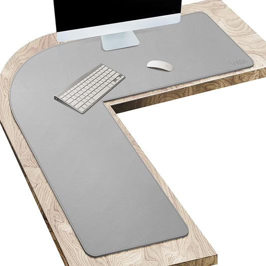 Vyaaa L-Shaped Leather Desk Pad, Gaming Mouse Pad for Corner Desk Mat, Office and Home, 43 x 43 x 15.7 Inch, Light Gray