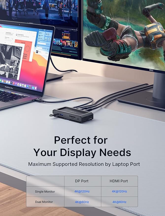 JSAUX 11 in 1 USB C Docking Station for Handheld Gaming, 8K HDMI and DisplayPort, 100W PD Pass Through, Gigabit Ethernet, USB C Data, 3 USB A, SD TF, 3.5mm Audio, Steam Deck, ROG Ally, MacBook-HB1101