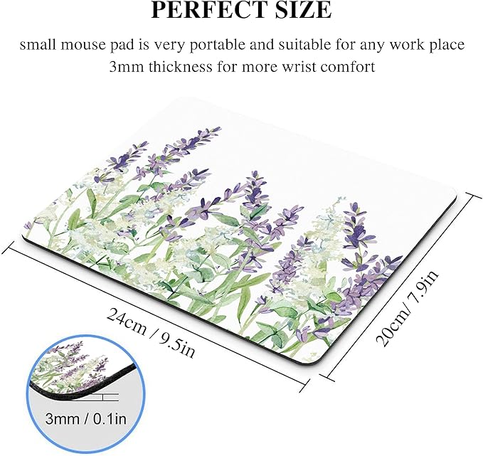 Floral Flower Mouse Pad Purple White Green Plant Leaf Women Mousepad Nature Aesthetic Pretty Desk Computer Gaming Office Cute Non-Slip Wireless Mat Washable Decor Accessories Pattern Laptop Travel